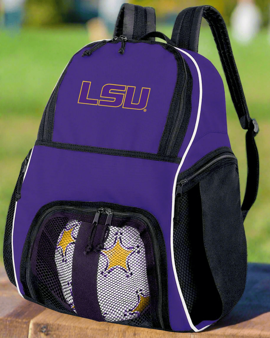 LSU Tigers Soccer Ball Backpack or LSU Volleyball Sports Gear Bag Purple