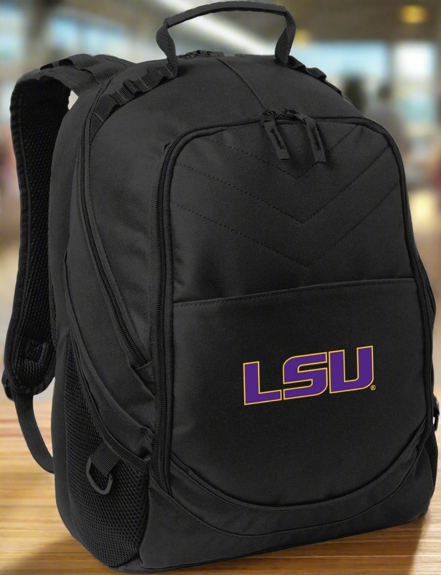 LSU Tigers Laptop Backpack – Official Louisiana State University Bookbag – 17" Laptop Sleeve, NCAA School Gear – 600D Polyester Black