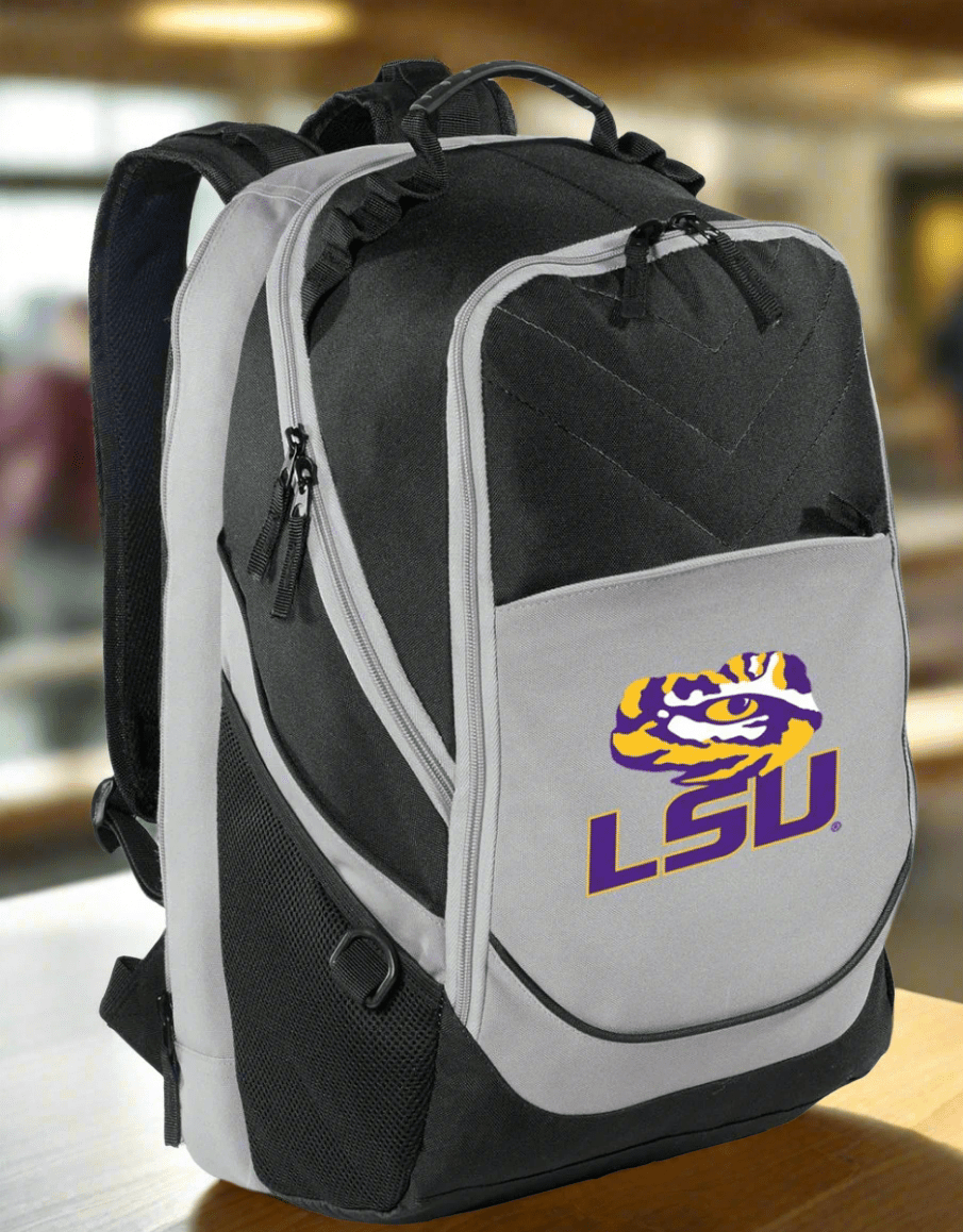 LSU Laptop Backpack – Official Louisiana State Tigers Bookbag – Fits 17″ Laptop, Organizer Panel, NCAA School Gear – 600D Polyester Black and Gray