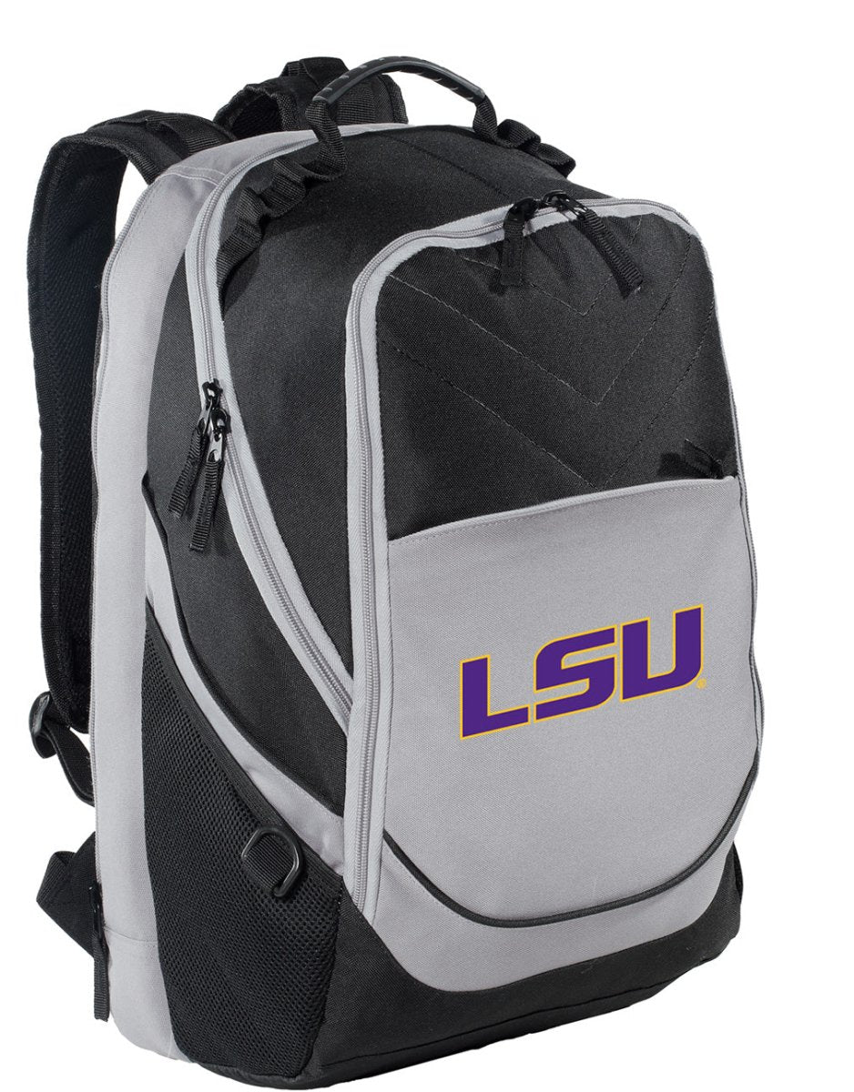 LSU Tigers Laptop Backpack – Official Louisiana State University Bookbag – 17" Laptop Sleeve, NCAA School Gear – 600D Polyester Black and Gray