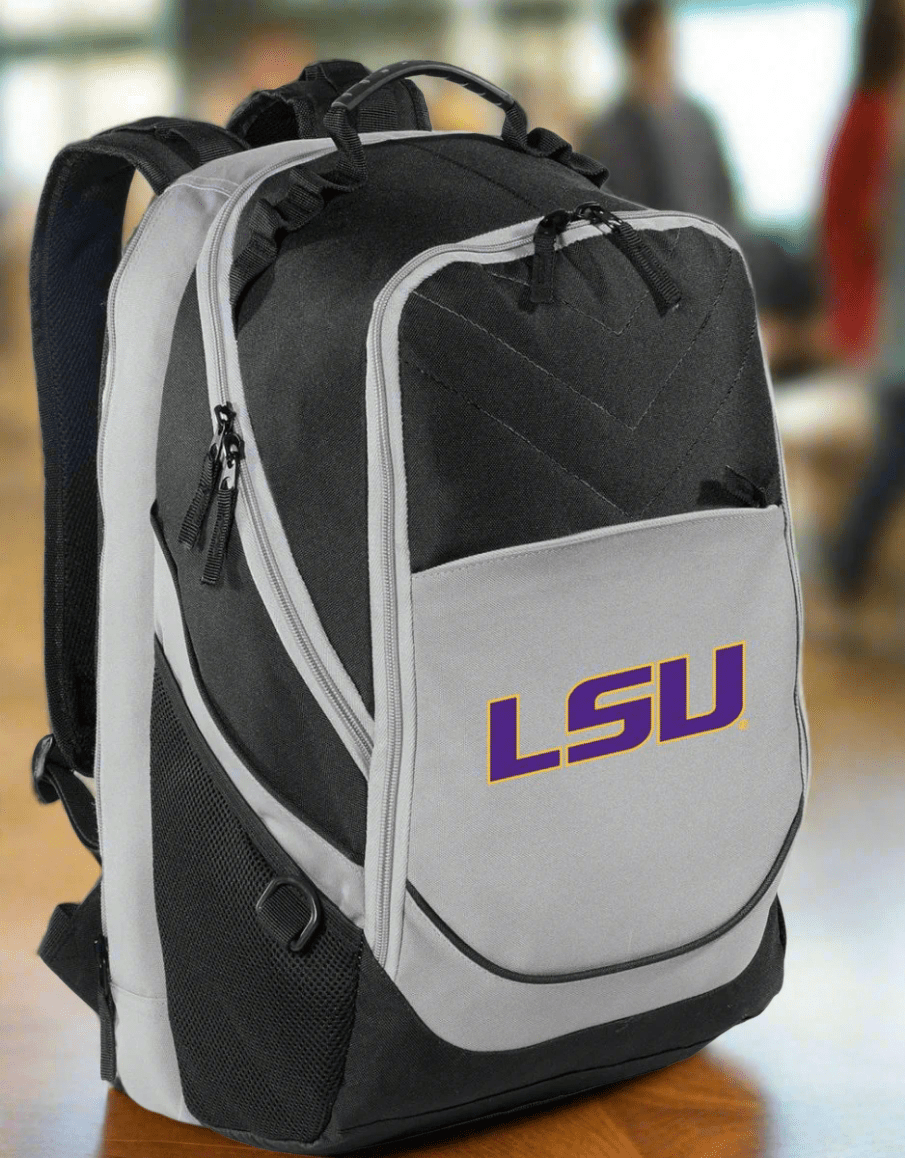 LSU Tigers Laptop Backpack – Official Louisiana State University Bookbag – 17" Laptop Sleeve, NCAA School Gear – 600D Polyester Black and Gray
