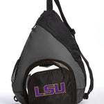 LSU Tigers Sling Backpack LSU Bag with Soccer Ball or Volleyball Bag Sports Gear Compartment Practice Bag Black