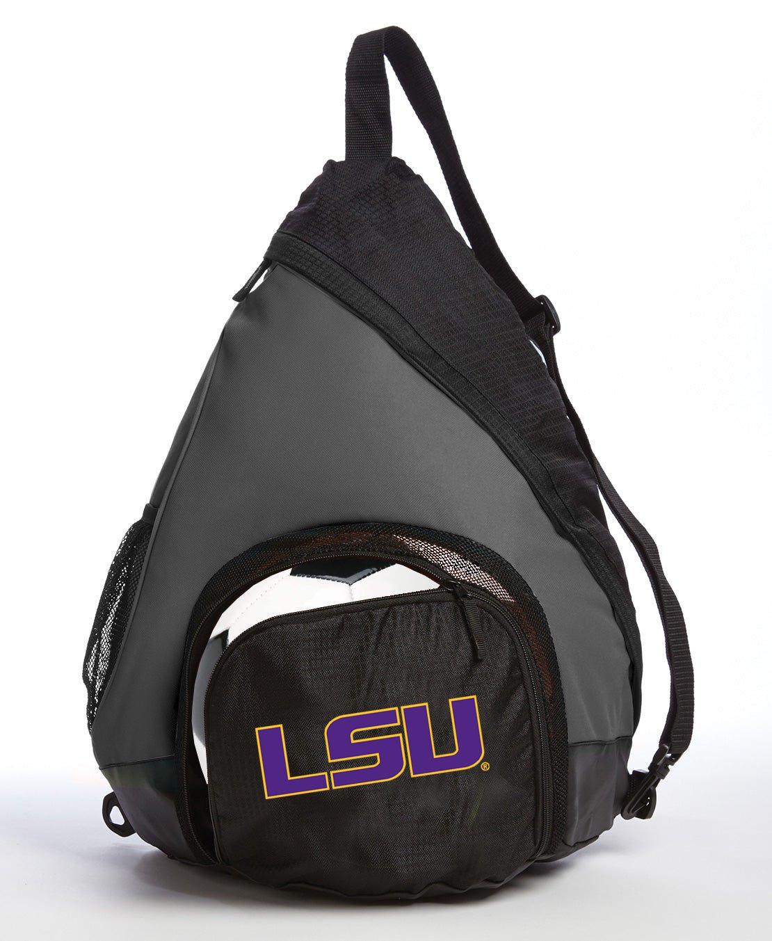 LSU Tigers Sling Backpack LSU Bag with Soccer Ball or Volleyball Bag Sports Gear Compartment Practice Bag Black