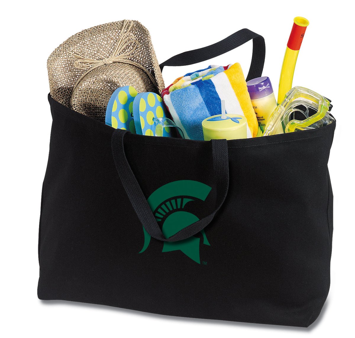Michigan State Large Tote Bag MSU Spartans Jumbo Tote for Beach Pool or Travel Black