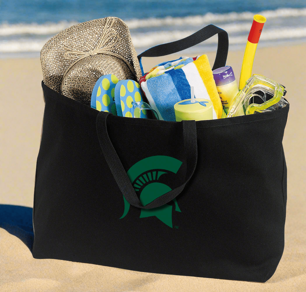 Michigan State Large Tote Bag MSU Spartans Jumbo Tote for Beach Pool or Travel Black