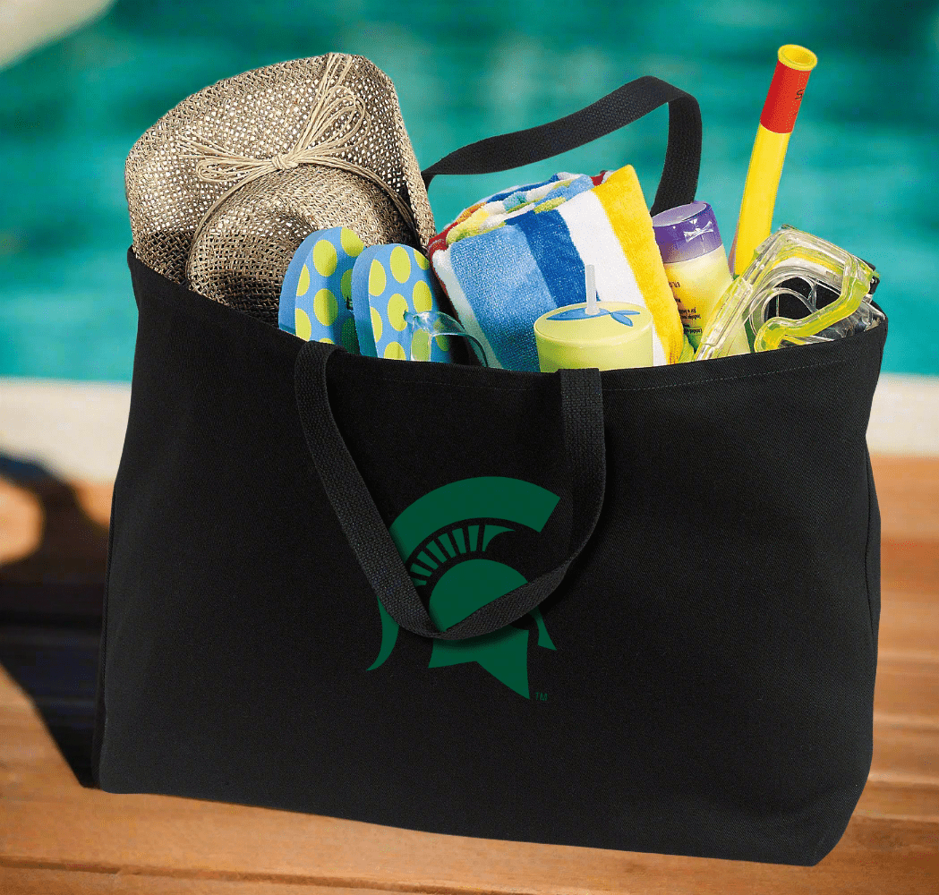 Michigan State Large Tote Bag MSU Spartans Jumbo Tote for Beach Pool or Travel Black