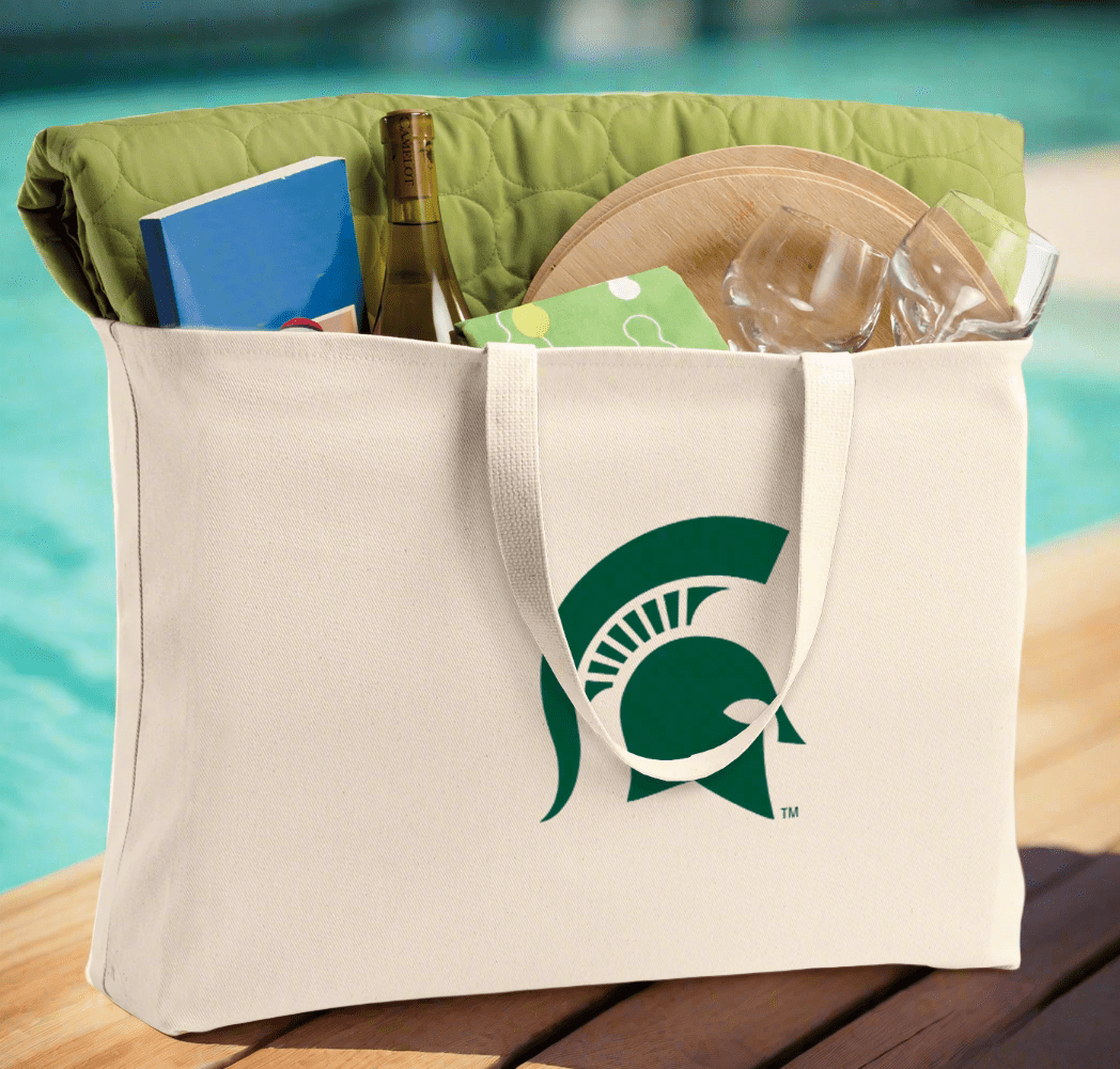 Michigan State Large Tote Bag MSU Spartans Jumbo Tote for Beach Pool or Travel Tan