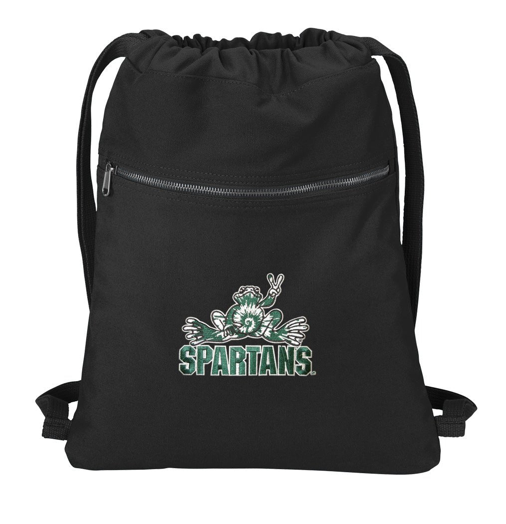 Michigan State Canvas Drawstring Backpack MSU Peace Frog Cotton Cinch Pack Bag