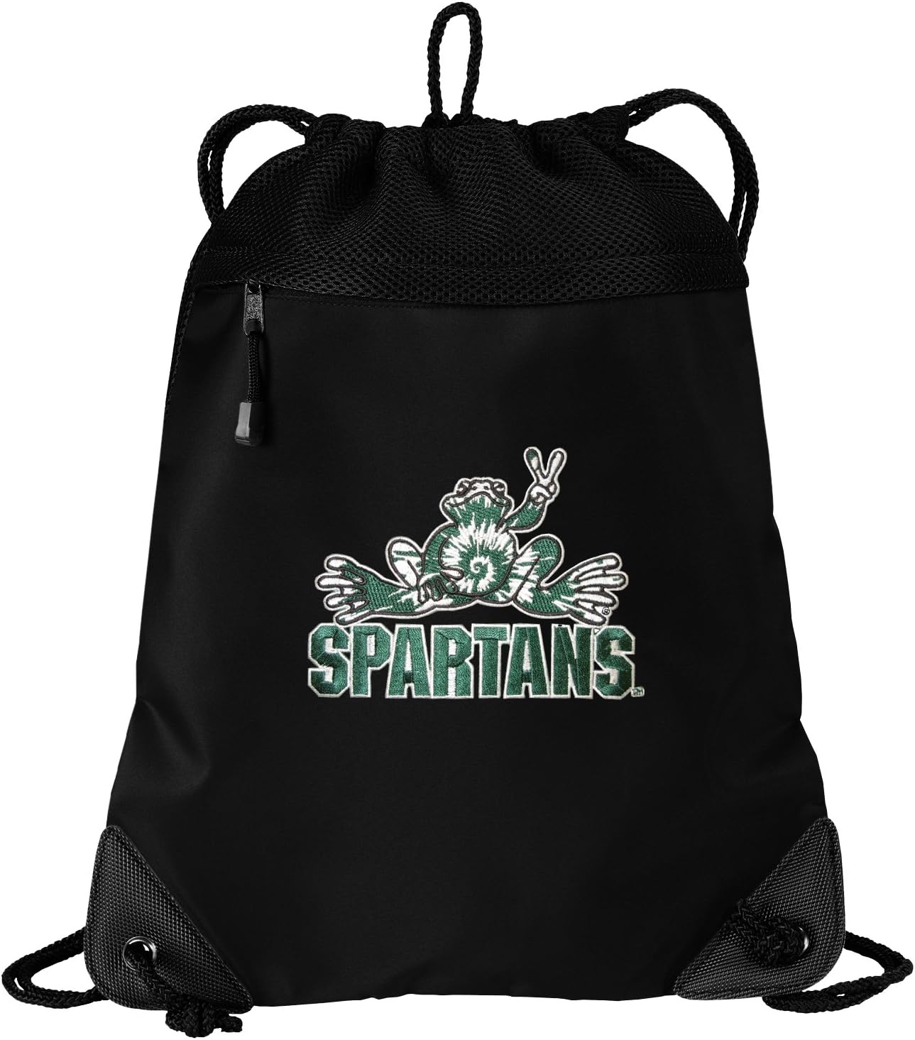 Michigan State Drawstring Backpack MSU Peace Frog Cinch Pack - Mesh & Microfiber Black