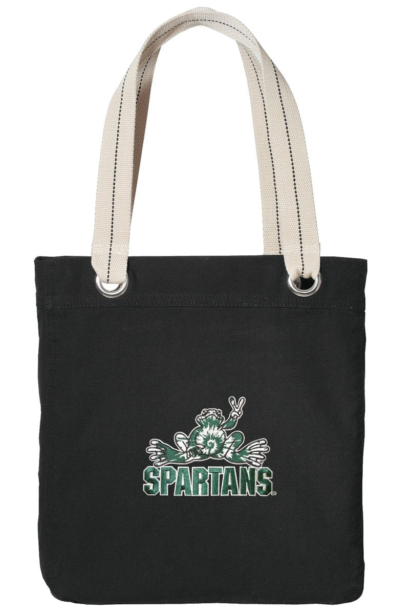 Michigan State Tote Bag MSU Peace Frog Deluxe Canvas Shoulder Bag Black