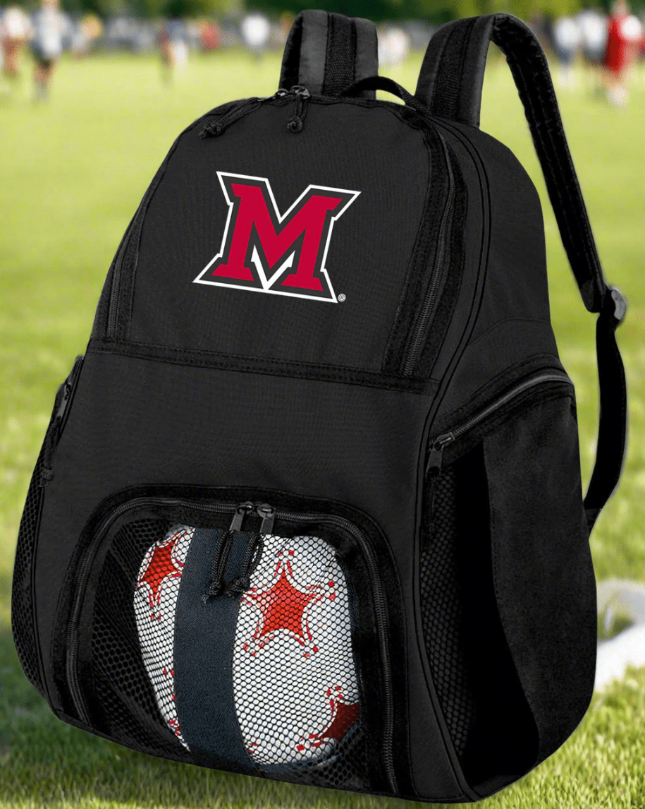 Miami University Soccer Ball Backpack or Miami of Ohio Volleyball Sports Gear Bag Black