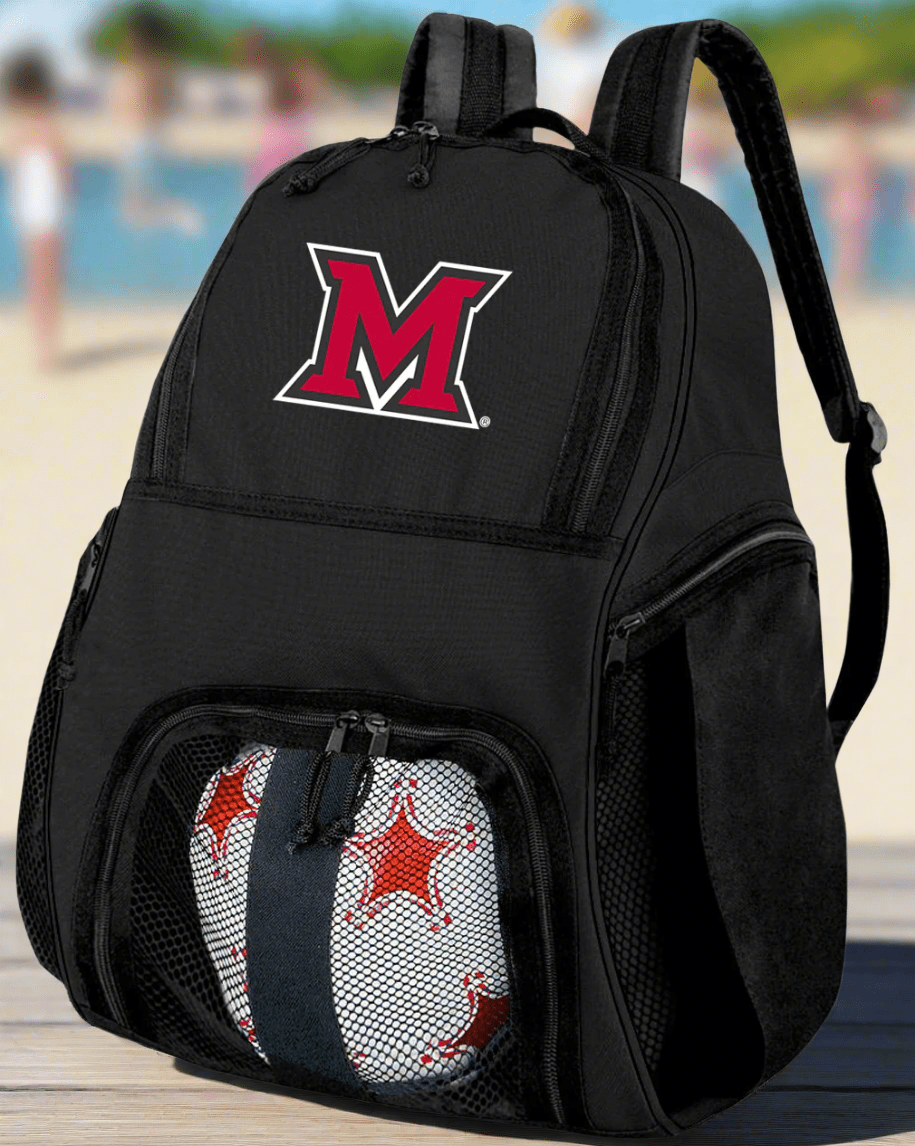 Miami University Soccer Ball Backpack or Miami of Ohio Volleyball Sports Gear Bag Black