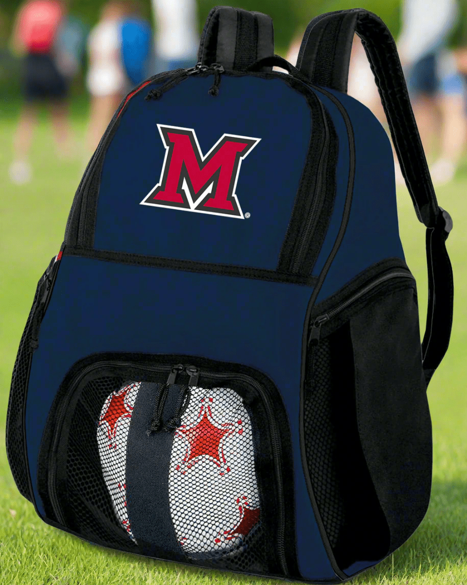Miami University Soccer Ball Backpack or Miami of Ohio Volleyball Sports Gear Bag Navy