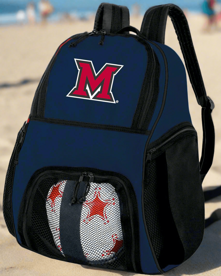 Miami University Soccer Ball Backpack or Miami of Ohio Volleyball Sports Gear Bag Navy