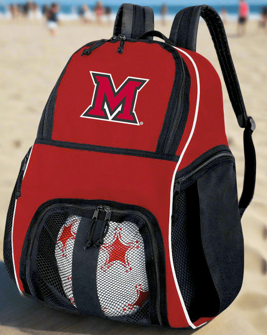 Miami University Soccer Ball Backpack or Miami of Ohio Volleyball Sports Gear Bag Red