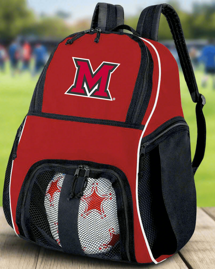 Miami University Soccer Ball Backpack or Miami of Ohio Volleyball Sports Gear Bag Red