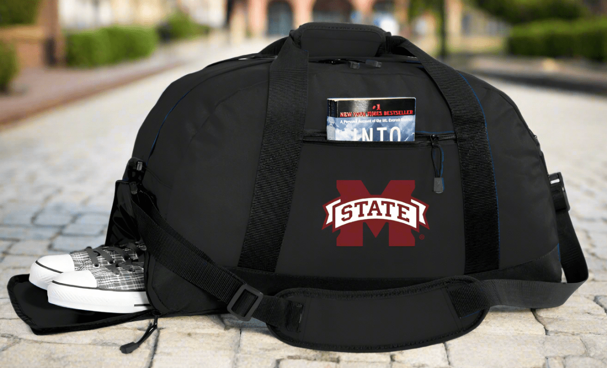 Mississippi State Duffel Bag – Official Bulldogs Medium Gym & Travel Bag with Shoe Pocket – 600D Polyester