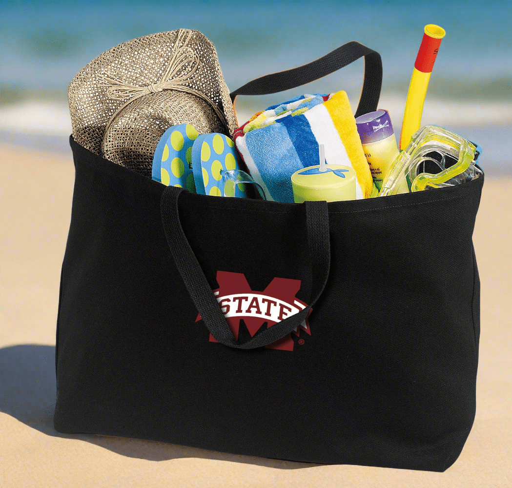 Mississippi State Large Tote Bag MSU Bulldogs Jumbo Tote for Beach Pool or Travel Black