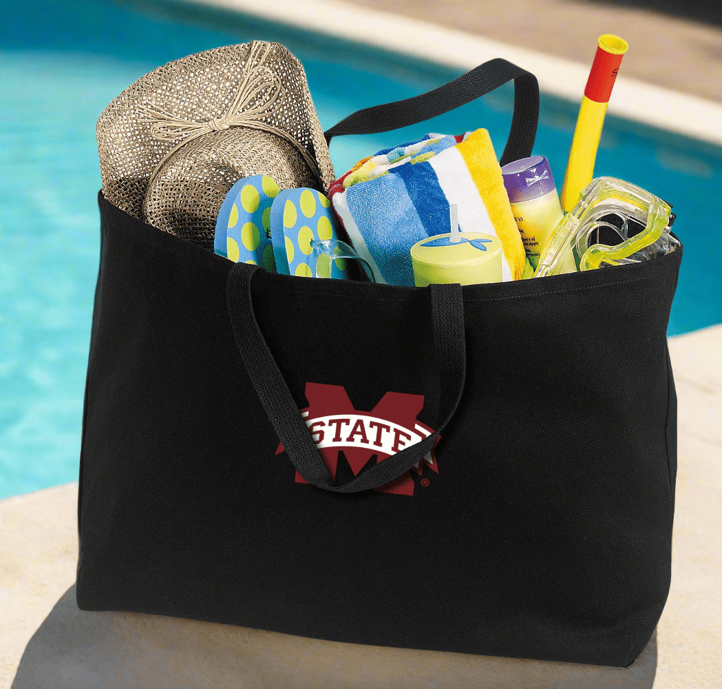 Mississippi State Large Tote Bag MSU Bulldogs Jumbo Tote for Beach Pool or Travel Black