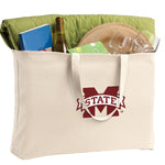 Mississippi State Large Tote Bag MSU Bulldogs Jumbo Tote for Beach Pool or Travel Tan