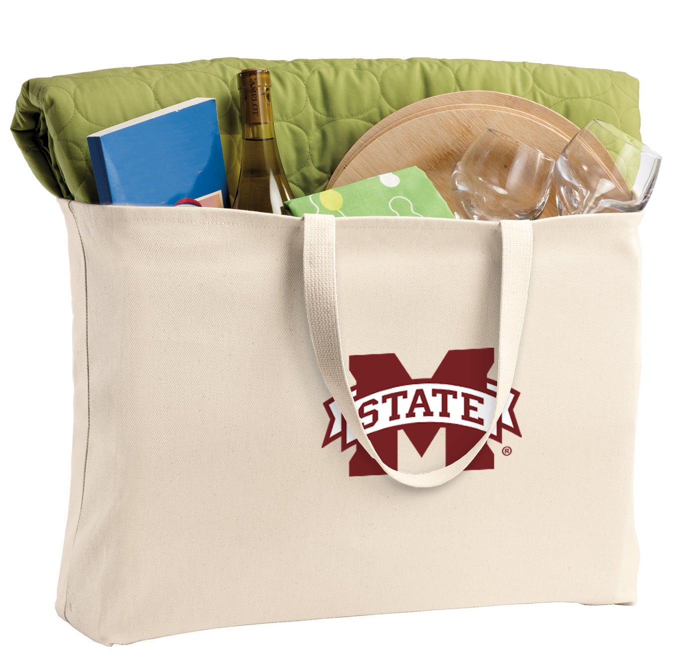 Mississippi State Large Tote Bag MSU Bulldogs Jumbo Tote for Beach Pool or Travel Tan