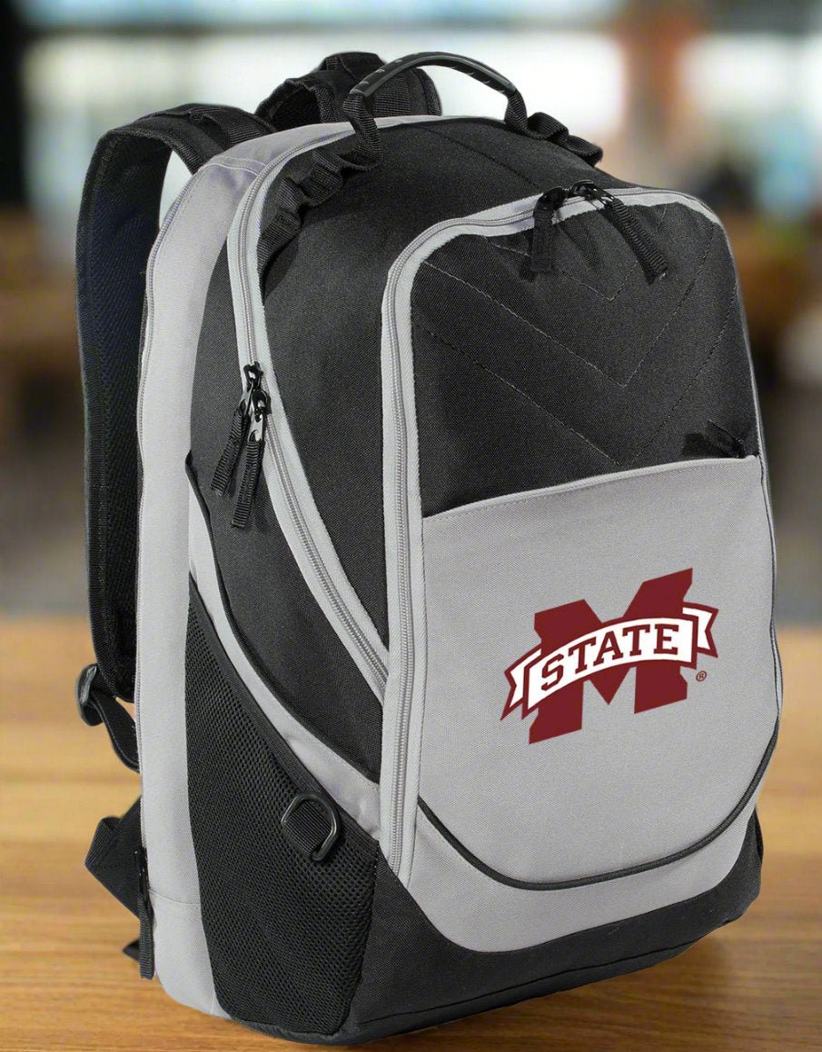 Mississippi State Bulldogs Laptop Backpack – Official MSU Bookbag – 17" Laptop Sleeve, NCAA School Gear – 600D Polyester Black and Gray