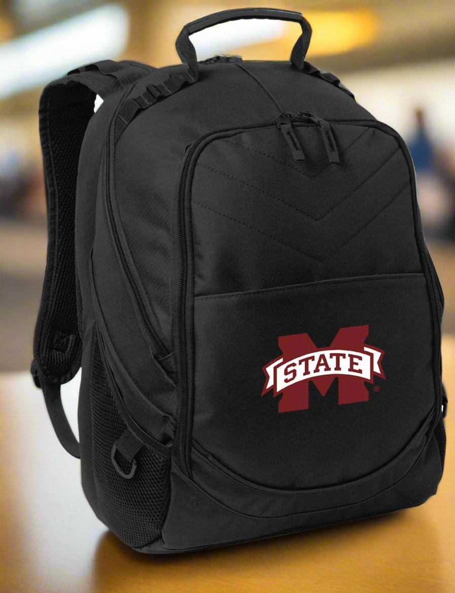 Mississippi State Bulldogs Laptop Backpack – Official MSU Bookbag – 17" Laptop Sleeve, NCAA School Gear – 600D Polyester Black
