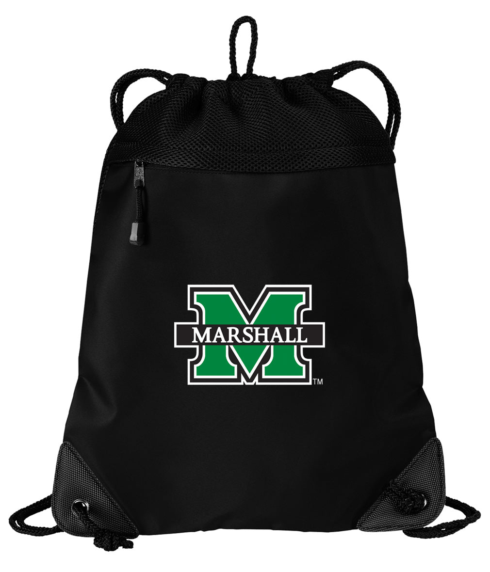 Marshall University Drawstring Backpack MU Herd Cinch Pack - Mesh & Microfiber Black