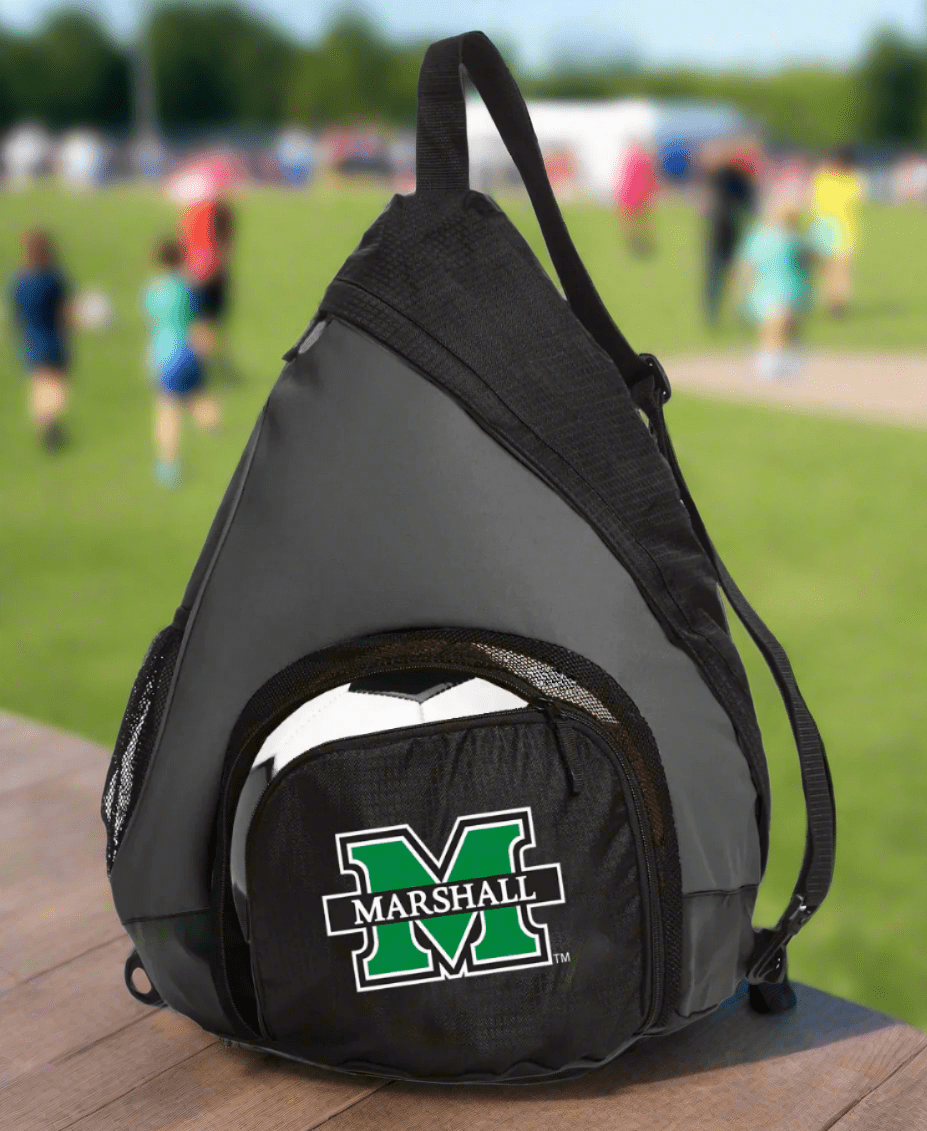 Marshall University Sling Backpack MU Herd Bag with Soccer Ball or Volleyball Bag Sports Gear Compartment Practice Bag