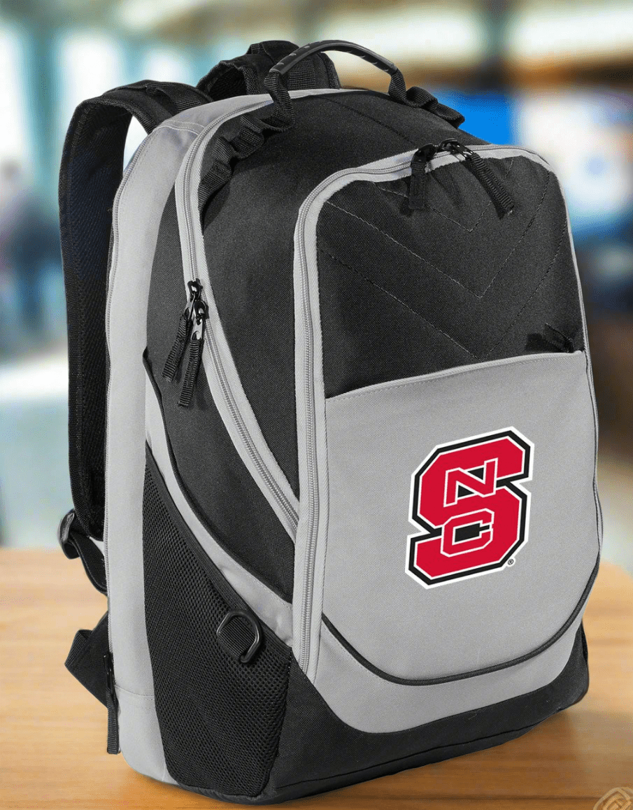 NC State Laptop Backpack – Official NC State Wolfpack Bookbag – 17" Laptop Sleeve, NCAA School Gear – 600D Polyester Black and Gray