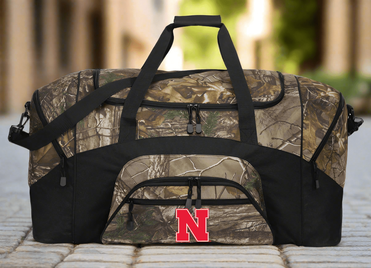 University of Nebraska Camo Duffel Bag Nebraska Huskers Suitcase Travel Bag or Sports Gear Bag