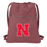 University of Nebraska Canvas Drawstring Backpack Cotton Cinch Pack Bag Dye Washed Red