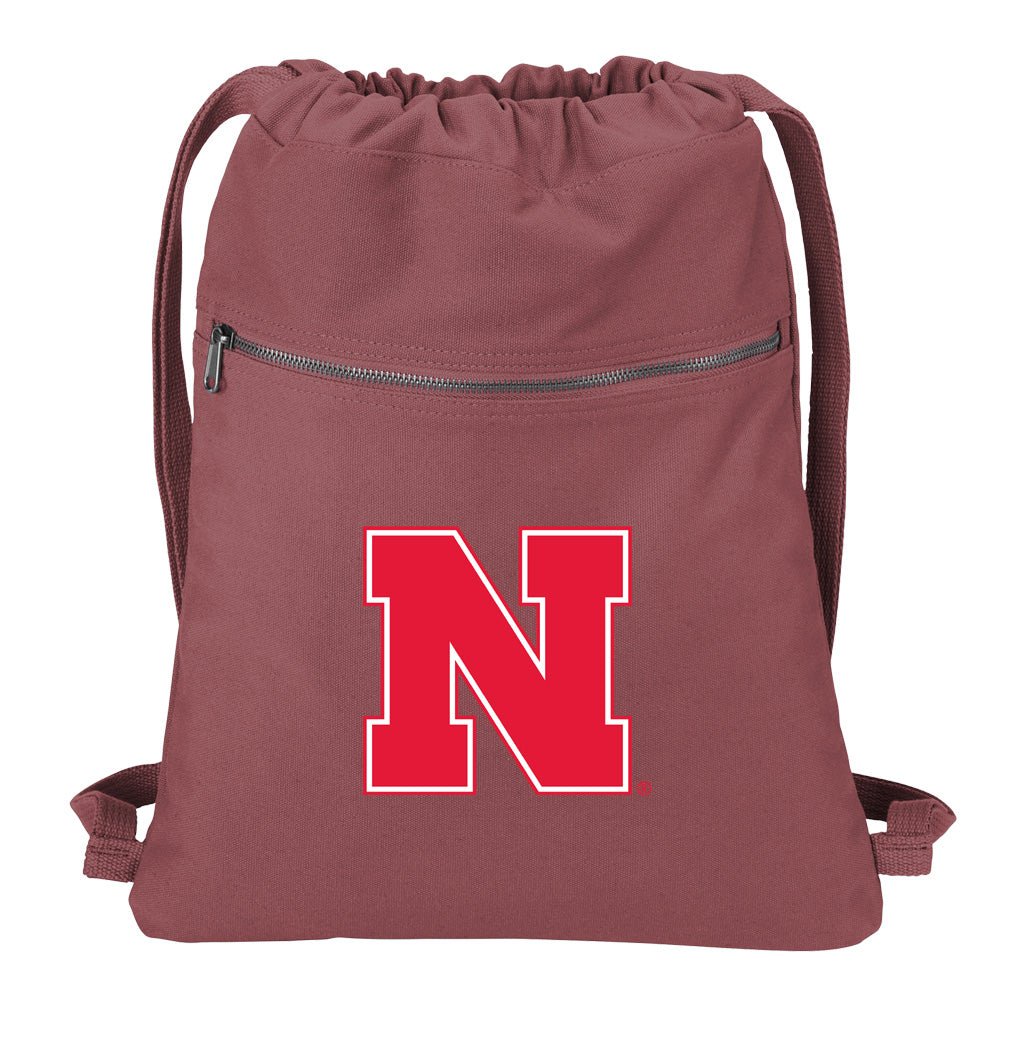 University of Nebraska Canvas Drawstring Backpack Cotton Cinch Pack Bag Dye Washed Red