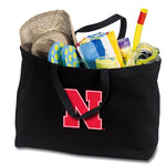University of Nebraska Large Tote Bag Jumbo Tote for Beach Pool or Travel Black
