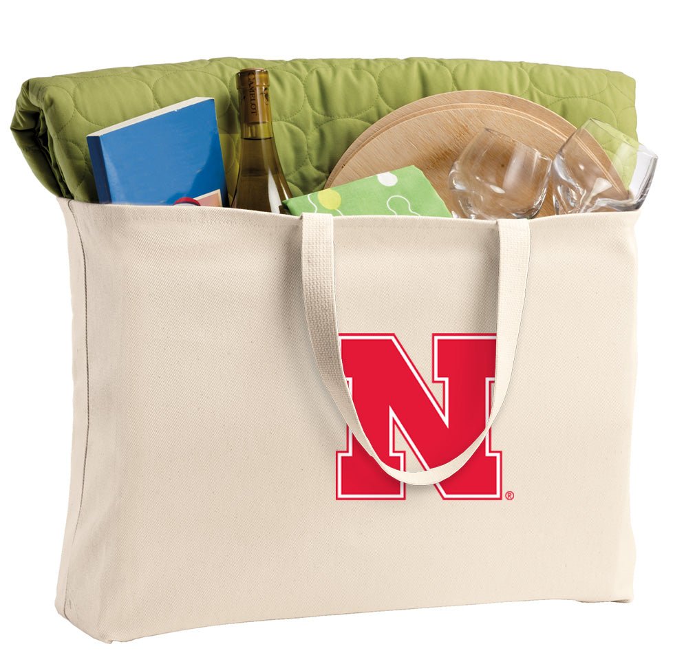 University of Nebraska Large Tote Bag Jumbo Tote for Beach Pool or Travel Tan