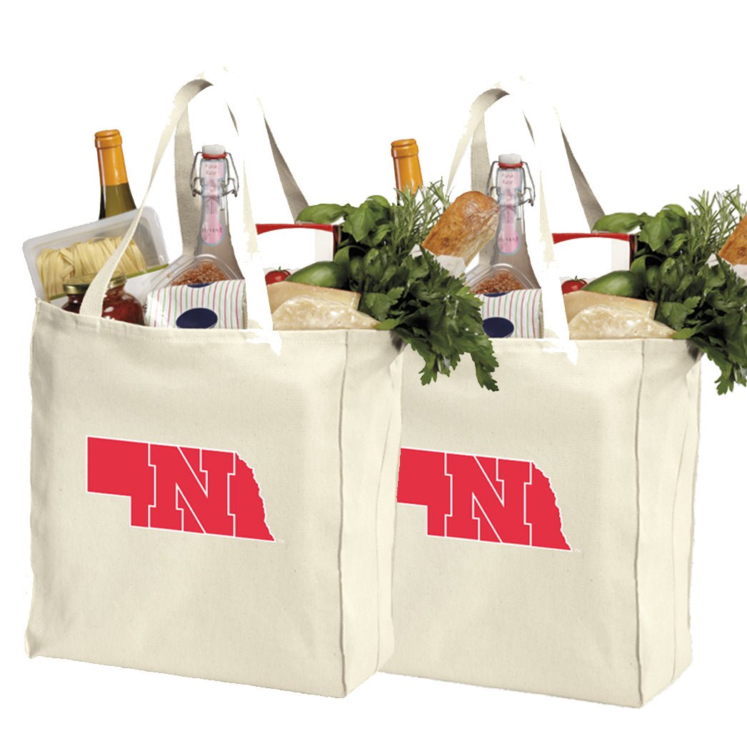 Univesrity of Nebraska Logo Grocery Shopping Bags 2 PC SET Reusable Cotton Bags
