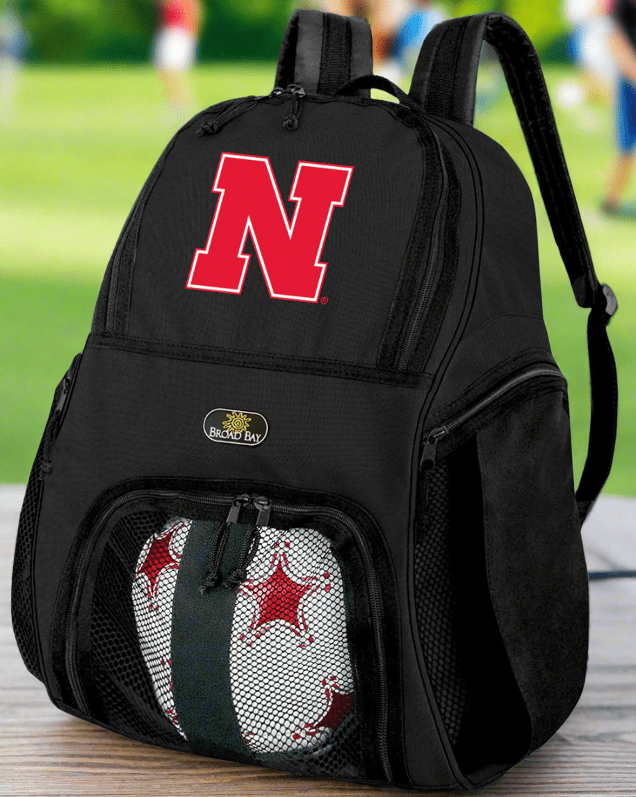 University of Nebraska Soccer Ball Backpack or Huskers Volleyball Sports Gear Bag Black