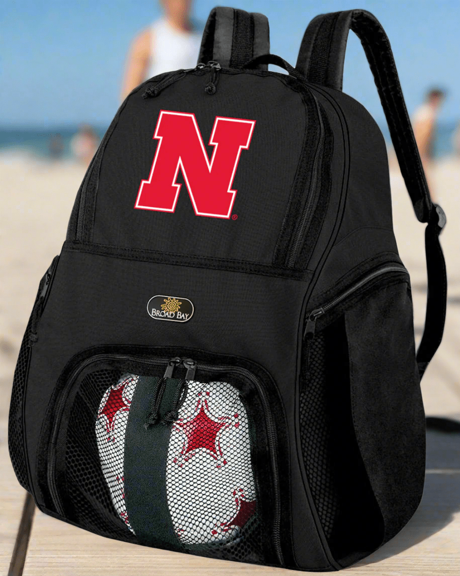 University of Nebraska Soccer Ball Backpack or Huskers Volleyball Sports Gear Bag Black