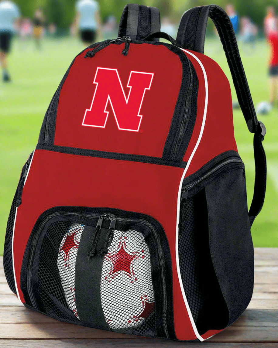 University of Nebraska Soccer Ball Backpack or Huskers Volleyball Sports Gear Bag Red