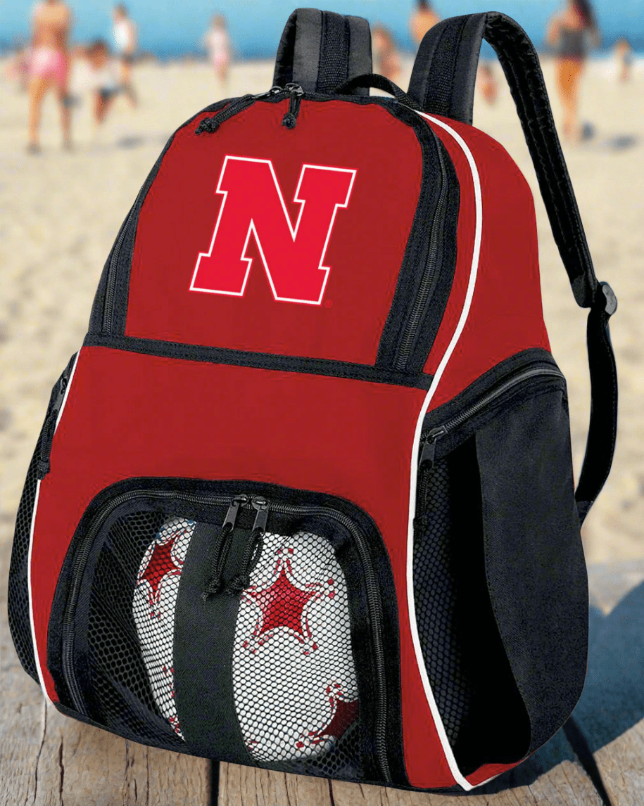 University of Nebraska Soccer Ball Backpack or Huskers Volleyball Sports Gear Bag Red