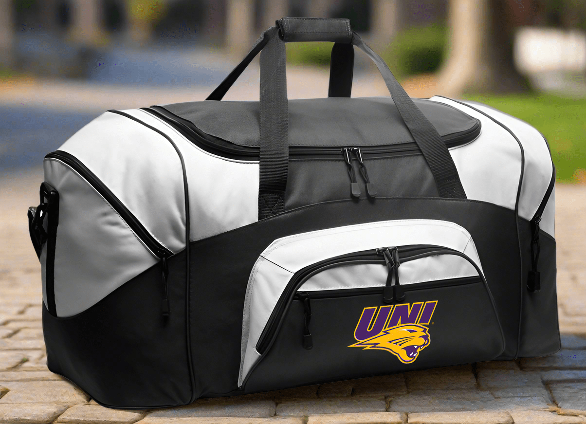 Northern Iowa Large Duffel Bag UNI Panthers Suitcase Luggage Bag Black