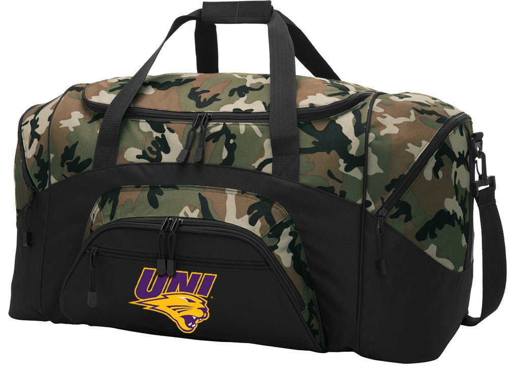 Northern Iowa Camo Duffel Bag – Official Panthers Travel, Gym & Sports Bag with Shoulder Strap – 600D Polyester