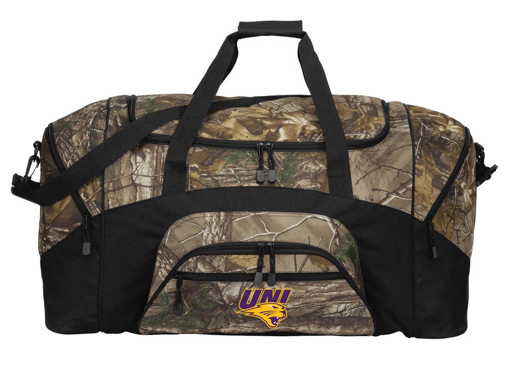 University of Northern Iowa Duffel Bag Camo Large UNI Panthers Suitcase Travel Bag or Sports Gear Bag