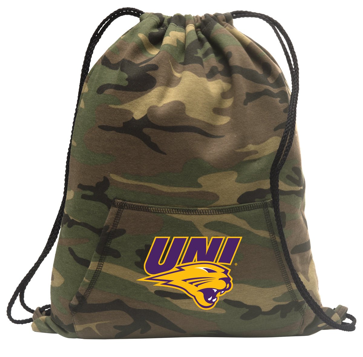 Northern Iowa Camo Drawstring Backpack Official UNI Logo Hoody Style Cinch Pack Bag