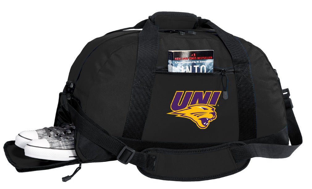 Northern Iowa Duffel Bag – Official Panthers Medium Gym & Travel Bag with Shoe Pocket – 600D Polyester