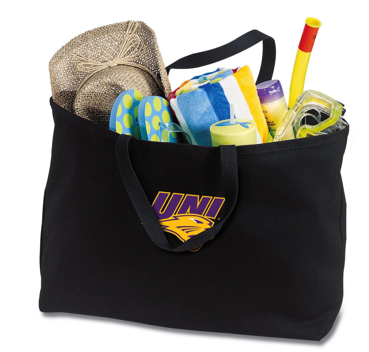 Northern Iowa Large Tote Bag UNI Panthers Jumbo Tote for Beach Pool or Travel Black