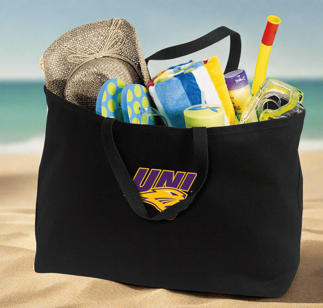 Northern Iowa Large Tote Bag UNI Panthers Jumbo Tote for Beach Pool or Travel Black