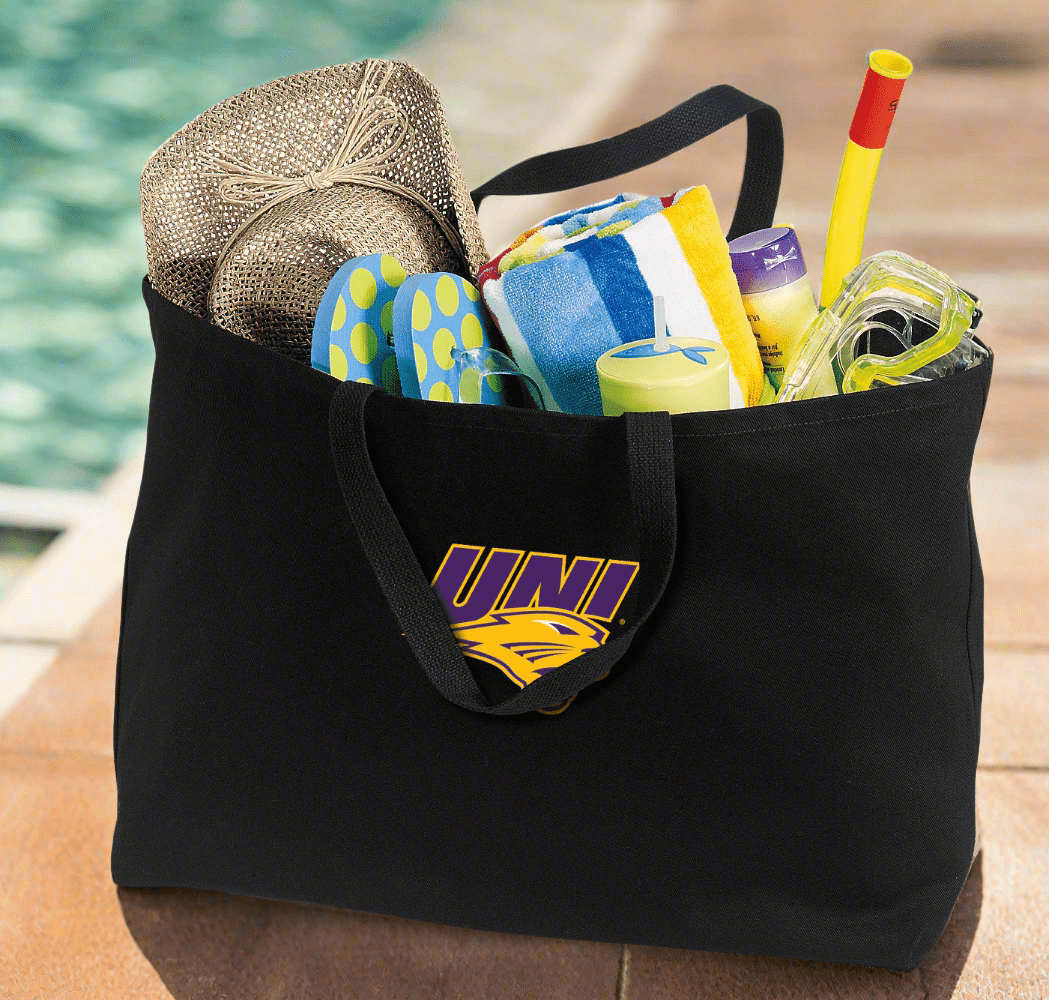 Northern Iowa Large Tote Bag UNI Panthers Jumbo Tote for Beach Pool or Travel Black