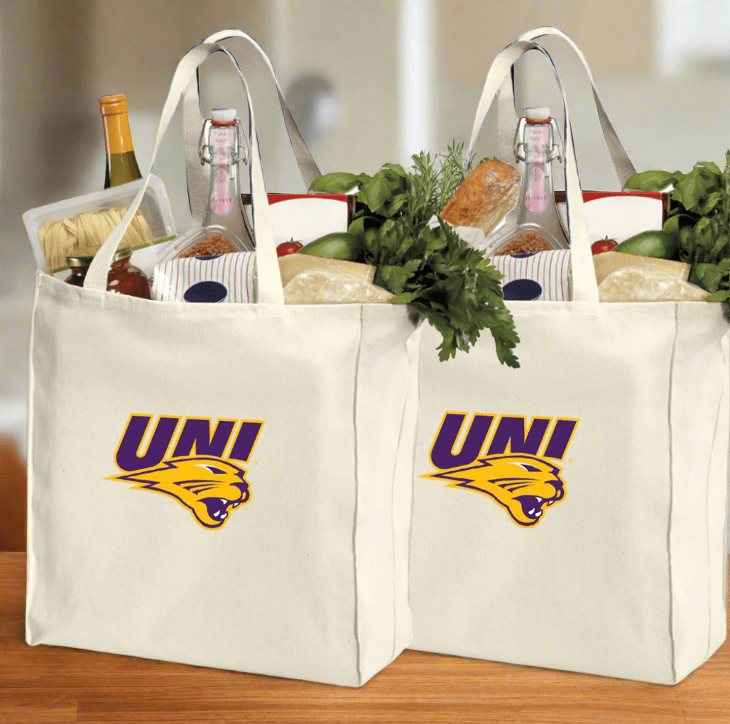 Northern Iowa Grocery Shopping Bags 2 PC SET UNI Panthers Reusable Cotton Bags