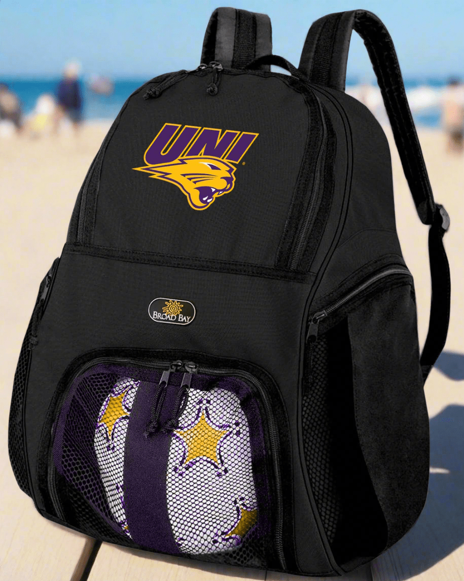 Northern Iowa Soccer Ball Backpack or UNI Panthers Volleyball Sports Gear Bag Black